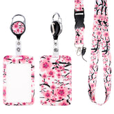 BKBKAAK Pink Flower Lanyard with ID Badge Holder and Retractable Reel Clip Girls Aesthetic Lanyard with ID Card Nametag Badge Holder for Keys School Office